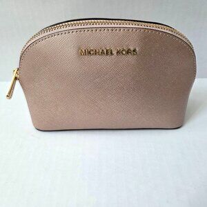 Michael Kors Shimmer Pale Pink Leather Alex Medium Travel Pouch Cosmetic Bag